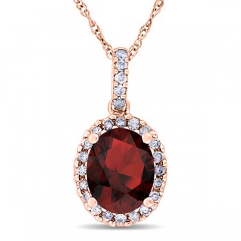 Garnet & Halo Diamond Pendant Necklace in 14k Rose Gold 2.34ct