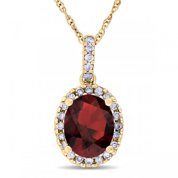 Garnet & Halo Diamond Pendant Necklace in 14k Yellow Gold 2.34ct