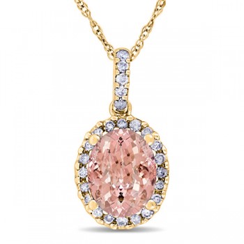 Morganite & Halo Diamond Pendant Necklace in 14k Yellow Gold 2.84ct