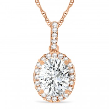 Moissanite & Halo Diamond Pendant Necklace in 14k Rose Gold 1.91ct