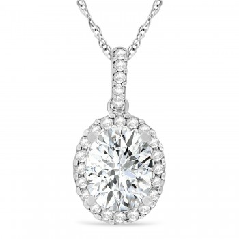 Moissanite & Halo Diamond Pendant Necklace in 14k White Gold 1.91ct