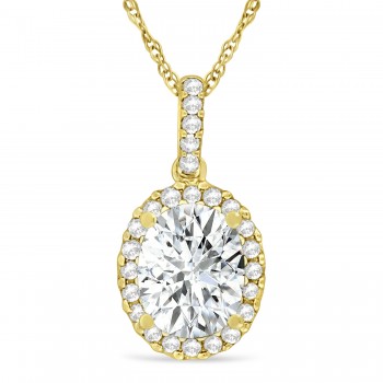 Moissanite & Halo Diamond Pendant Necklace in 14k Yellow Gold 1.91ct