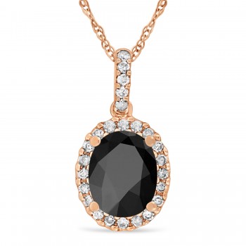 Onyx & Halo Diamond Pendant Necklace in 14k Rose Gold 2.14ct