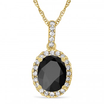 Onyx & Halo Diamond Pendant Necklace in 14k Yellow Gold 2.14ct