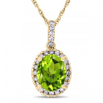 Peridot & Halo Diamond Pendant Necklace in 14k Yellow Gold 2.24ct