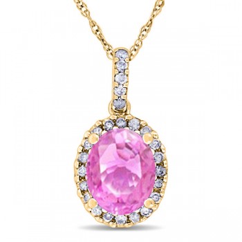 Pink Sapphire & Halo Diamond Pendant Necklace in 14k Yellow Gold 2.44ct