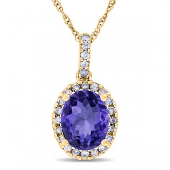 Tanzanite & Halo Diamond Pendant Necklace in 14k Yellow Gold 2.44ct