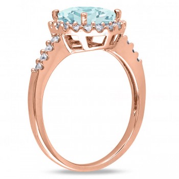 Oval Aquamarine & Halo Diamond Engagement Ring 14k Rose Gold 2.67ct