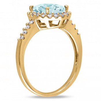 Oval Aquamarine & Halo Diamond Engagement Ring 14k Yellow Gold 2.67ct