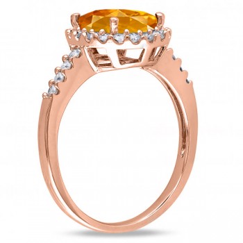 Oval Citrine & Halo Diamond Engagement Ring 14k Rose Gold 2.82ct