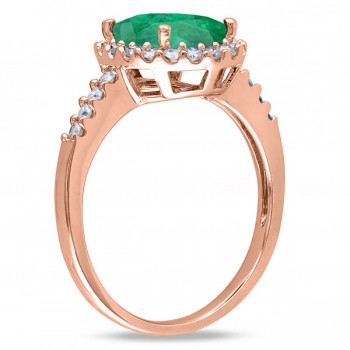 Oval Emerald & Halo Diamond Engagement Ring 14k Rose Gold 3.02ct