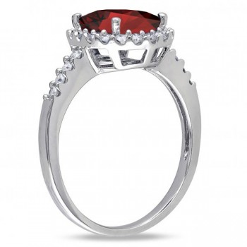 Oval Garnet & Halo Diamond Engagement Ring 14k White Gold 3.22ct