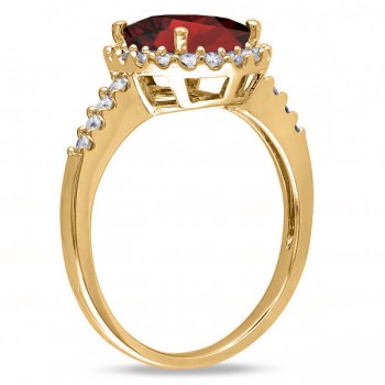 Oval Garnet & Halo Diamond Engagement Ring 14k Yellow Gold 3.22ct