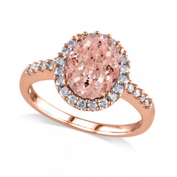 Oval Morganite & Halo Diamond Engagement Ring 14k Rose Gold 3.57ct