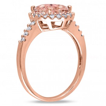 Oval Morganite & Halo Diamond Engagement Ring 14k Rose Gold 3.57ct