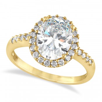 Oval Moissanite & Halo Diamond Engagement Ring 14k Yellow Gold 2.82ct