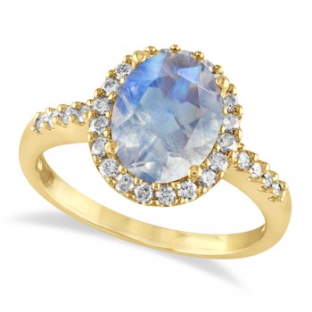 Oval Moonstone & Halo Diamond Engagement Ring 14k Yellow Gold 1.42ct