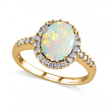 Oval Opal & Halo Diamond Engagement Ring 14k Yellow Gold 2.07ct