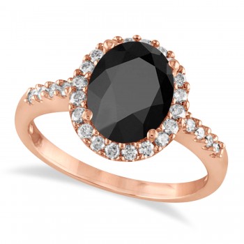 Oval Onyx & Halo Diamond Engagement Ring 14k Rose Gold 3.02ct