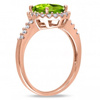 Oval Peridot & Halo Diamond Engagement Ring 14k Rose Gold 2.67ct