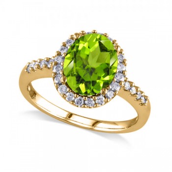 Oval Peridot & Halo Diamond Engagement Ring 14k Yellow Gold 2.67ct