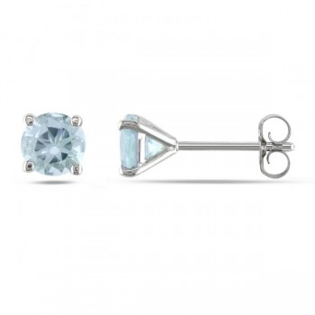 Round Cut Solitaire Aquamarine Stud Earrings in 14k White Gold 0.80ct