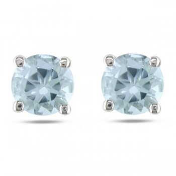 Round Cut Solitaire Aquamarine Stud Earrings in 14k White Gold 0.80ct