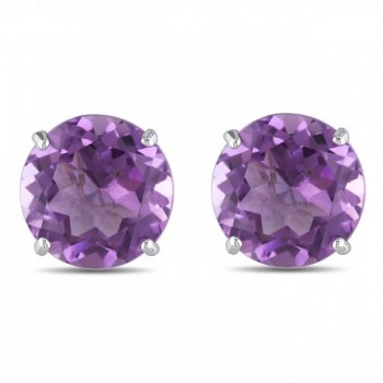 Round Cut Solitaire Amethyst Stud Earrings in 14k White Gold (3.30ct)