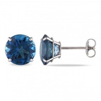 London Blue Topaz Solitaire Stud Earrings in 14k White Gold (5.00ct)