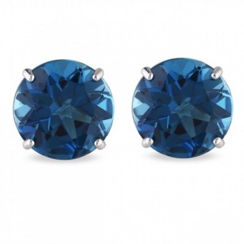 London Blue Topaz Solitaire Stud Earrings in 14k White Gold (5.00ct)