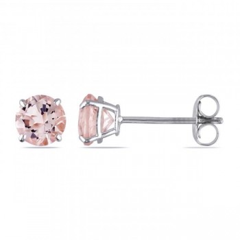 Round Cut Solitaire Morganite Stud Earrings in 14k White Gold (1.00ct)