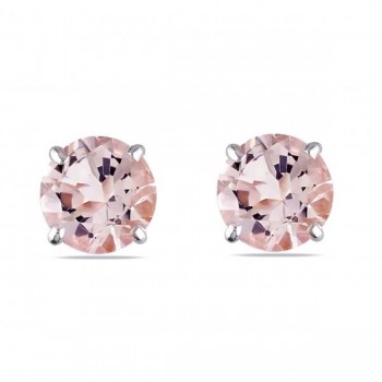 Round Cut Solitaire Morganite Stud Earrings in 14k White Gold (1.00ct)