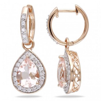 Diamond & Pear Shaped Morganite Drop Earrings 14k Rose Gold (3.30ct)