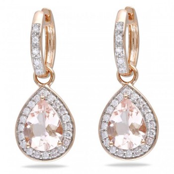 Diamond & Pear Shaped Morganite Drop Earrings 14k Rose Gold (3.30ct)