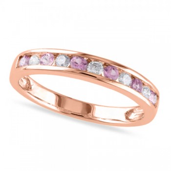 Channel Set Pink Sapphire & Diamond Wedding Band 14k Rose Gold 0.62ct