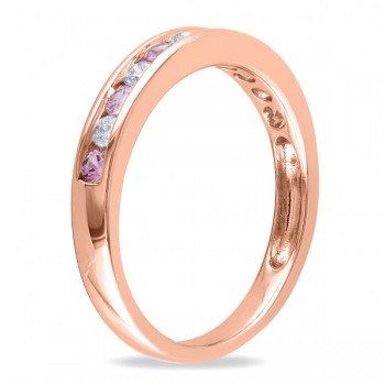 Channel Set Pink Sapphire & Diamond Wedding Band 14k Rose Gold 0.62ct