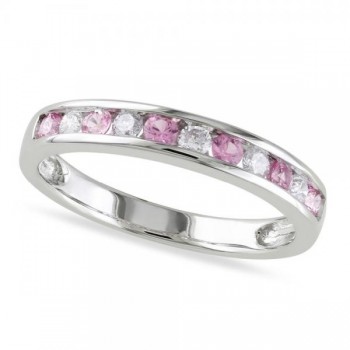 Channel Set Pink Sapphire & Diamond Wedding Band 14k White Gold 0.62ct