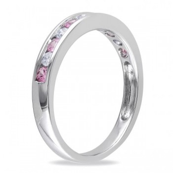 Channel Set Pink Sapphire & Diamond Wedding Band 14k White Gold 0.62ct