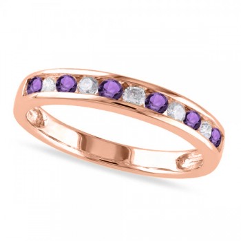 Channel Set Round Amethyst & Diamond Wedding Band 14k Rose Gold (0.50ct)