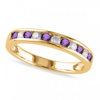 Channel Set Round Amethyst & Diamond Wedding Band 14k Yellow Gold (0.50ct)