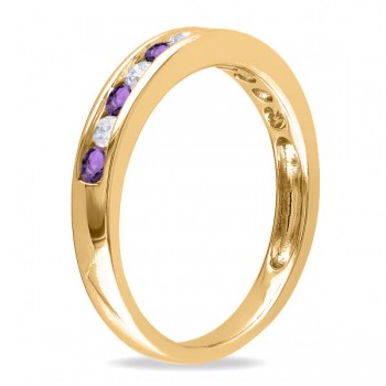 Channel Set Round Amethyst & Diamond Wedding Band 14k Yellow Gold (0.50ct)