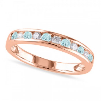 Channel Set Round Aquamarine & Diamond Wedding Band 14k Rose Gold (0.50ct)