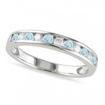 Channel Set Round Aquamarine & Diamond Wedding Band 14k White Gold (0.50ct)