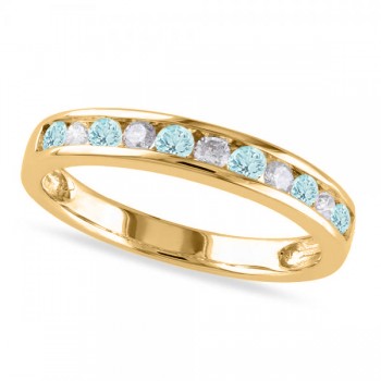 Channel Set Round Aquamarine & Diamond Wedding Band 14k Yellow Gold (0.50ct)