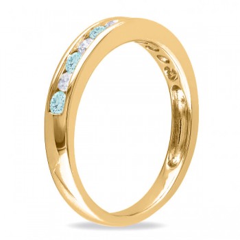 Channel Set Round Aquamarine & Diamond Wedding Band 14k Yellow Gold (0.50ct)