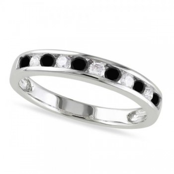 Channel Set Black & White Diamond Wedding Band 14k White Gold (0.44ct)