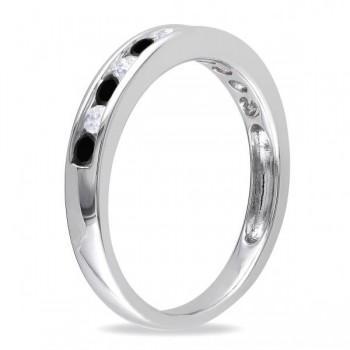 Channel Set Black & White Diamond Wedding Band 14k White Gold (0.44ct)