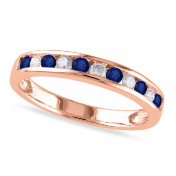 Channel Set Round Blue Sapphire & Diamond Wedding Band 14k Rose Gold (0.62ct)