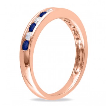 Channel Set Round Blue Sapphire & Diamond Wedding Band 14k Rose Gold (0.62ct)