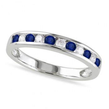 Channel Set Round Blue Sapphire & Diamond Wedding Band 14k White Gold (0.62ct)